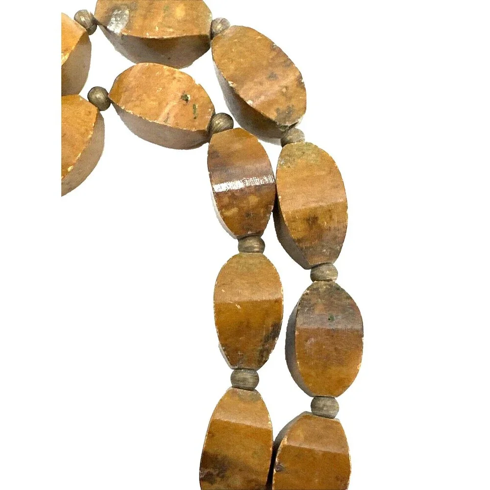 Unique Vintage Stone Bead Choker Necklace Heavy Brown Beige Petrified Wood 20